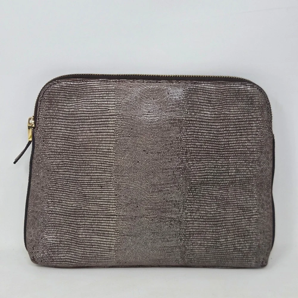 India Hicks Insider Stingray Gecko Brown Leather Clutch